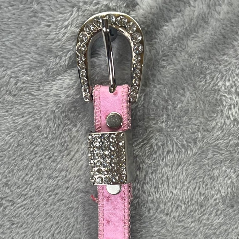 Pink Rhinestone Western Belt Ostrich Embossed Horseshoe Buckle Size 26 Rodeo Y2K